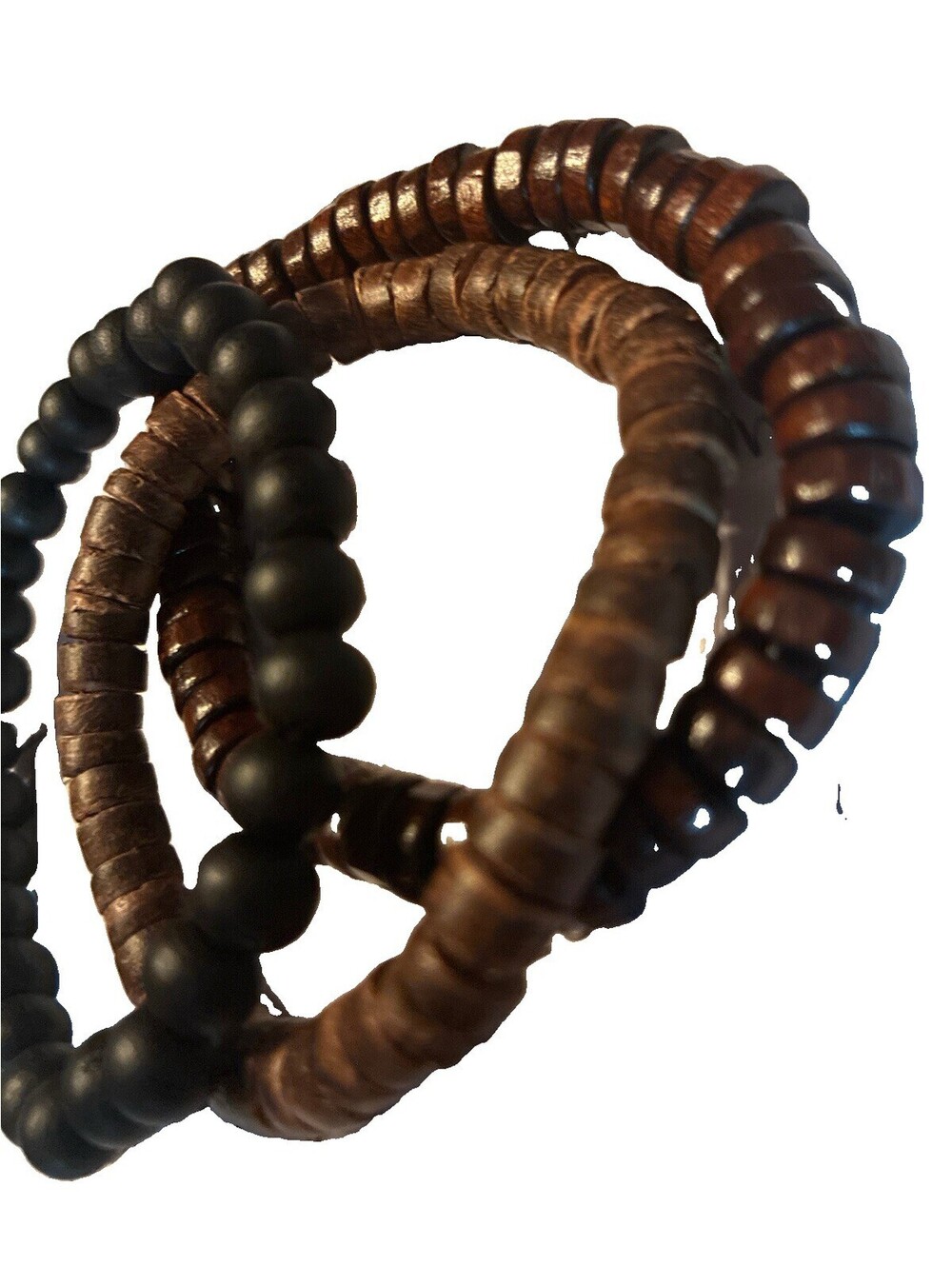 Unisex Boho Wooden Bead Bracelet Stack Black Matte and Coconut shell disc